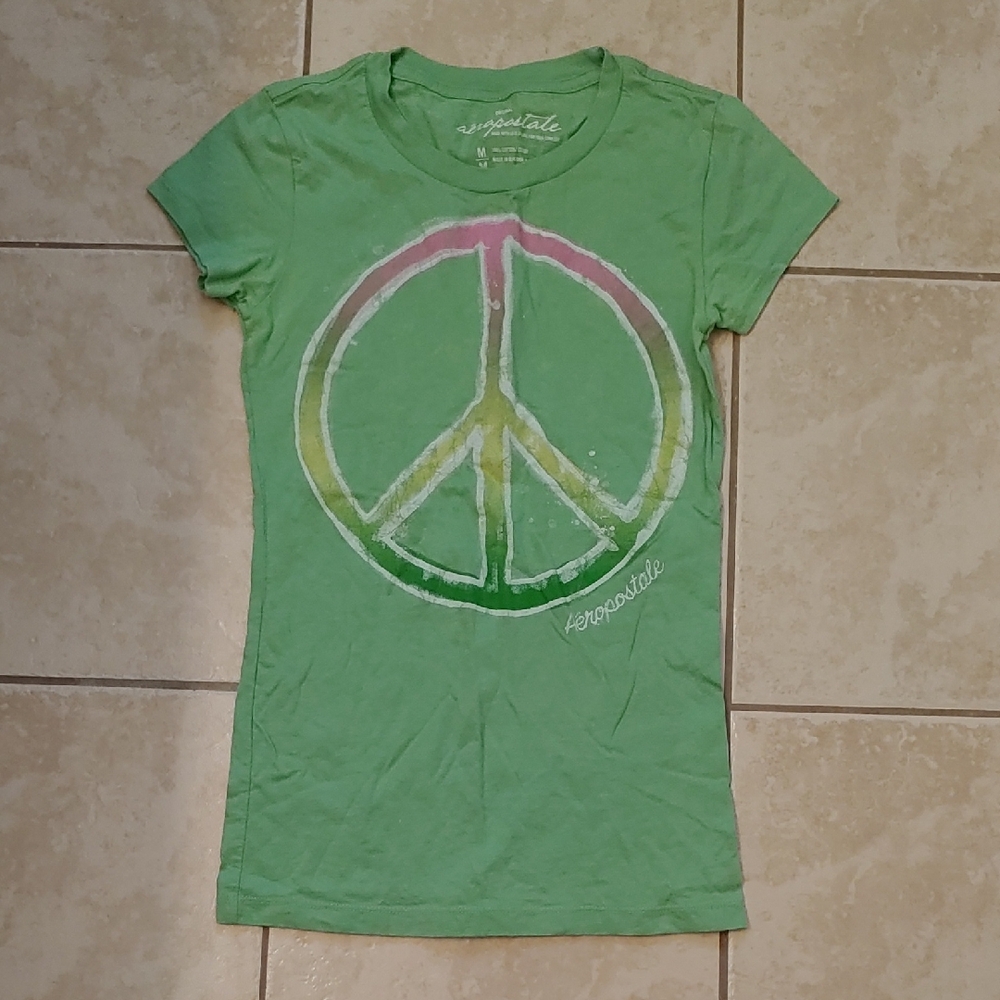 VTG Aeropostale Tee Green Peace Sign Shirt Size M